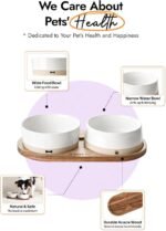 LE TAUCI PET Dog Bowl Ceramic Set with Acacia Wood Tray, 2 Cup Food Bowl + 17 oz Water Bowl, Weighted Non-Slip Feeding Station for Small Dogs & Cats - Image 5