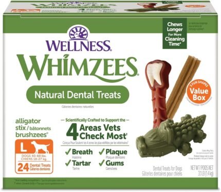 Wellness WHIMZEES Value Pack Natural Dog Dental Treat, Chews, Freshens Breath, Large Size, 50.9 oz Box, 24 Count