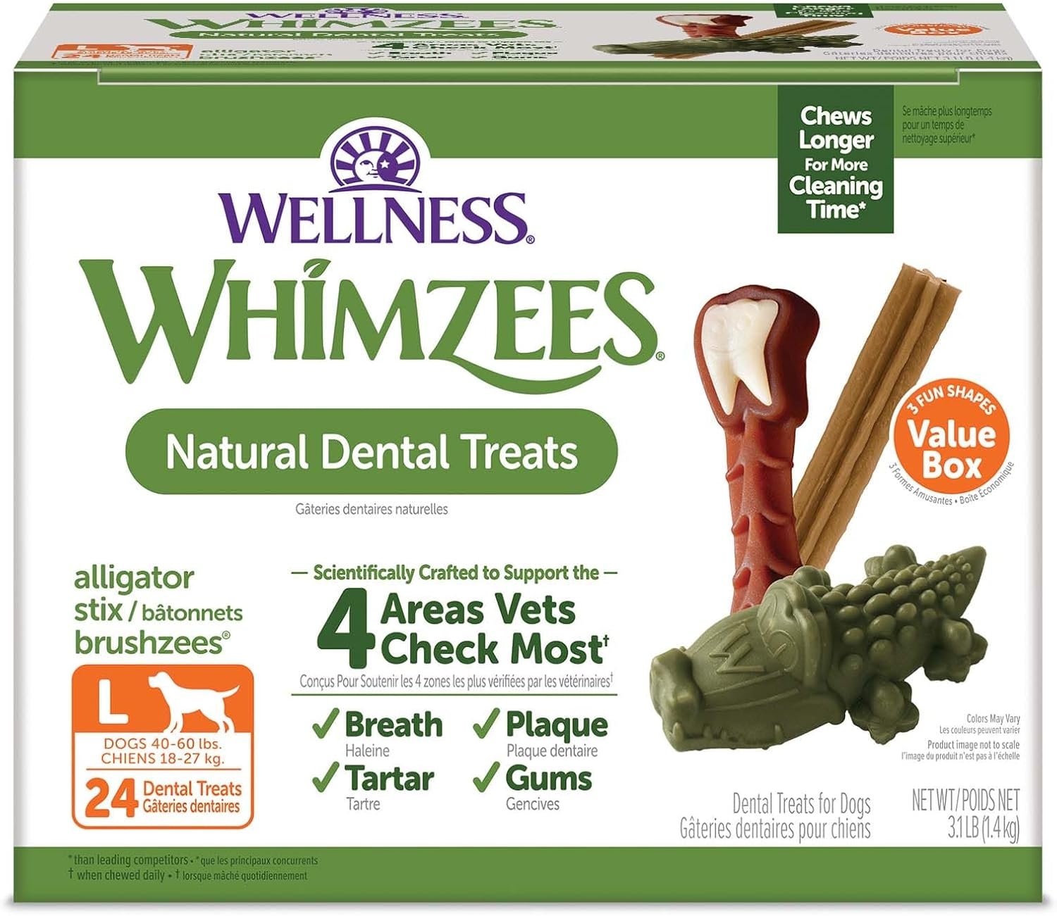 Wellness WHIMZEES Value Pack Natural Dog Dental Treat, Chews, Freshens Breath, Large Size, 50.9 oz Box, 24 Count Wellness WHIMZEES Value Pack Natural Dog Dental Treat, Chews, Freshens Breath, Large Size, 50.9 oz Box, 24 Count