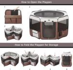 DONORO Dog Playpen 46" Portable Pet Play Pens for Small Medium Dogs, Foldable Exercise Kennel Tent Crate Indoor/Outdoor Travel Camping, Removable Top/Bottom (Brown, Large (46"x46"x23"), 8) - Image 3