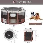 DONORO Dog Playpen 46" Portable Pet Play Pens for Small Medium Dogs, Foldable Exercise Kennel Tent Crate Indoor/Outdoor Travel Camping, Removable Top/Bottom (Brown, Large (46"x46"x23"), 8) - Image 4