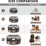 DONORO Dog Playpen 46" Portable Pet Play Pens for Small Medium Dogs, Foldable Exercise Kennel Tent Crate Indoor/Outdoor Travel Camping, Removable Top/Bottom (Brown, Large (46"x46"x23"), 8) - Image 6
