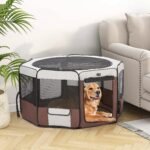 DONORO Dog Playpen 46" Portable Pet Play Pens for Small Medium Dogs, Foldable Exercise Kennel Tent Crate Indoor/Outdoor Travel Camping, Removable Top/Bottom (Brown, Large (46"x46"x23"), 8) - Image 7