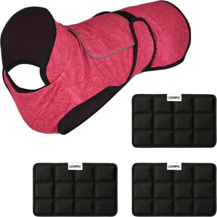 Dog Cooling Vest + 3 Ice Packs – 2-Layer Evaporative Cooling Jacket with High Collar, UV Protection & Size-Matched Ice Pack – Cooling Vest for Dogs for Hot Weather (Pink Floral, Large)