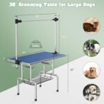 Lyromix 36'' Stainless Steel Pet Dog Grooming Table, Arm/Noose/Tray, Blue - Image 2