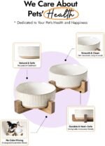 LE TAUCI PET Ceramic Dog Bowls for Medium Large Dogs - 5 Cup Large Dog Food and Water Bowls with Wood Stand, Cute Pet Dishes Set of 2, Lines+Dot - Image 6