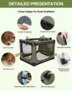 42 x 31 x 31 Inch Collapsible Soft Dog Crate for Dogs Up to 90 lbs, Portable Travel Pet Kennel with 4 Zip Doors, Foldable Indoor Outdoor Crate with Mat, Carry Bag, Green - Image 6
