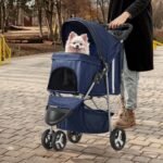 MoNiBloom Pet Stroller for Small/Medium Dogs and Cats up to 33 lbs, Blue - Image 4