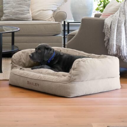 Orvis ComfortFill-Eco Deluxe Dog Bed – Deep Removable Cushion with Recycled ComfortFill-Eco Padding and Durable Quilted Cover, Heathered Khaki – Large