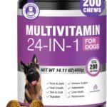 24-in-1 Dog Vitamins and Supplements 200 Ct Dogs Multivitamin Chewable Contain Chondroitin Probiotics Omega-3 Glucosamine for Dogs Skin Coat Heart Joint Gut Liver Brain Immune Support – Peanut Butter