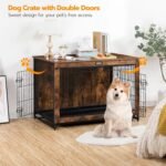 HOOBRO Dog Crate Furniture, 38.6" Large Dog Kennel Indoor, Wooden Cage with Pull-Out Tray, Double Doors Pet House Side End Table for Large/Medium/Small Dogs, Rustic Brown BF982GW03G1 - Image 4