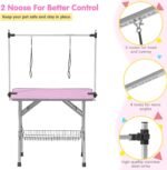 Lyromix 36'' Stainless Steel Pet Dog Grooming Table, Arm/Noose/Tray, Pink - Image 3
