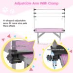 Lyromix 36'' Stainless Steel Pet Dog Grooming Table, Arm/Noose/Tray, Pink - Image 4