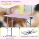Lyromix 36'' Stainless Steel Pet Dog Grooming Table, Arm/Noose/Tray, Pink - Image 5