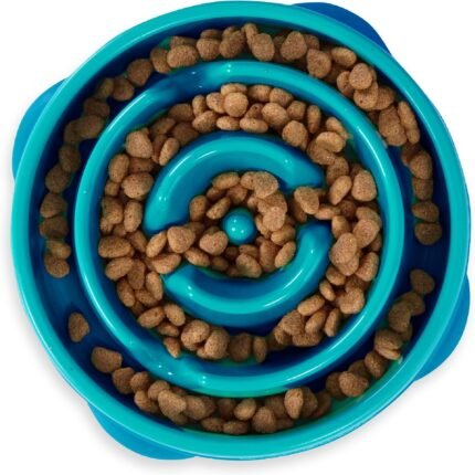 Outward Hound Fun Feeder Slo Bowl Dog Slow Feeder, Drop, Turquoise, 8.8″