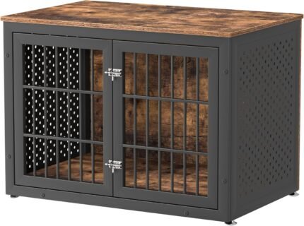 rehomerance 38″ Heavy Duty Dog Crate Furniture for Large and Medium Dogs,Wooden Metal Kennel for High Anxiety Dogs, Chew Proof Pet Cage Indoor, Decorative Dog Kennel End Table