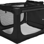 42 x 31 x 31 Inch Collapsible Soft Dog Crate for Dogs Up to 90 lbs, Portable Travel Pet Kennel with 4 Zip Doors, Foldable Indoor Outdoor Crate with Mat, Carry Bag, Black
