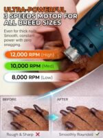 YABIFE Super Quiet Dog Nail Grinder & Clippers Kit with 2 LED Lights, 3 Speeds Up to 12,000 RPM, Lower Than 30dB Electric Pet Nail Trimmer for Small Medium Large Dogs and Cats - Image 4