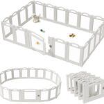 Foldable Clear Acrylic Dog Playpen with Door, 23.6″ Acrylic Puppy Playpen, Easy Assemble Indoor Pet Fence with White Frame, Clear Dog Playpen for Puppies & Animal (White, 23.6‘H, 18 Panels + 1 Door)
