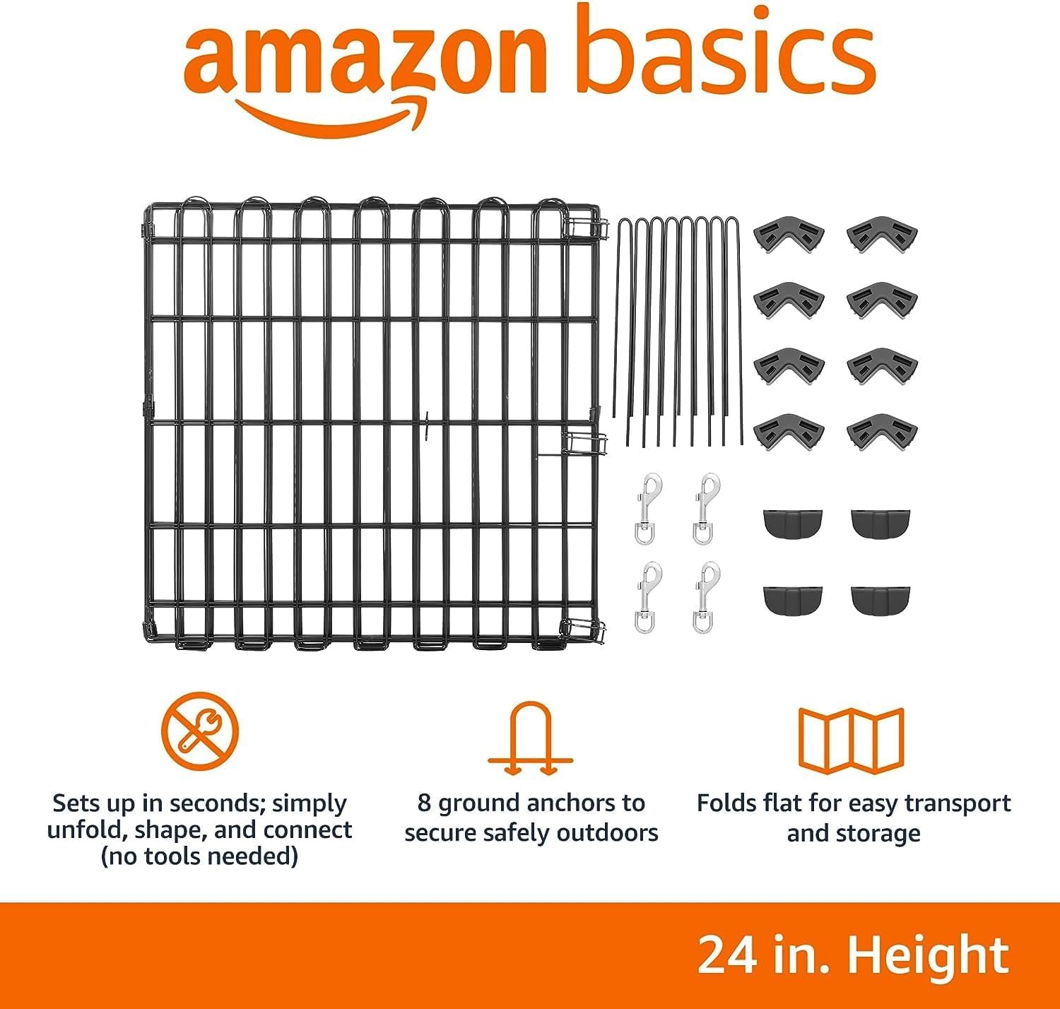 Amazon Basics Foldable Octagonal Metal Exercise Dog Playpen, Indoor/Outdoor Pet Fence, No Door, 8 Panels, Extra Small, 24 x 24 Inches, Black - Image 5