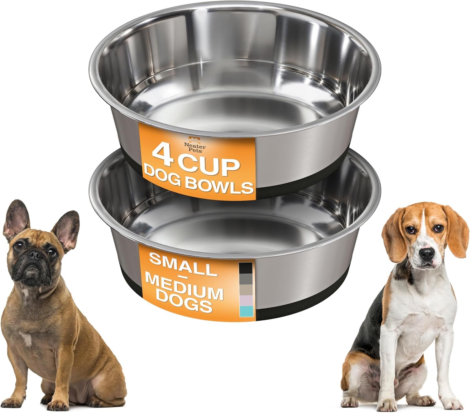 Neater Pet Brands Stainless Steel Dog Bowls with Non-Slip Rubber Bottom – Set of 2, 4 Cup (32 oz), Black – Heavy Duty Metal Dog Bowl, Dishwasher Safe, Food or Water Bowl, Ideal for Medium Dogs Neater Pet Brands Stainless Steel Dog Bowls with Non-Slip Rubber Bottom – Set of 2, 4 Cup (32 oz), Black – Heavy Duty Metal Dog Bowl, Dishwasher Safe, Food or Water Bowl, Ideal for Medium Dogs