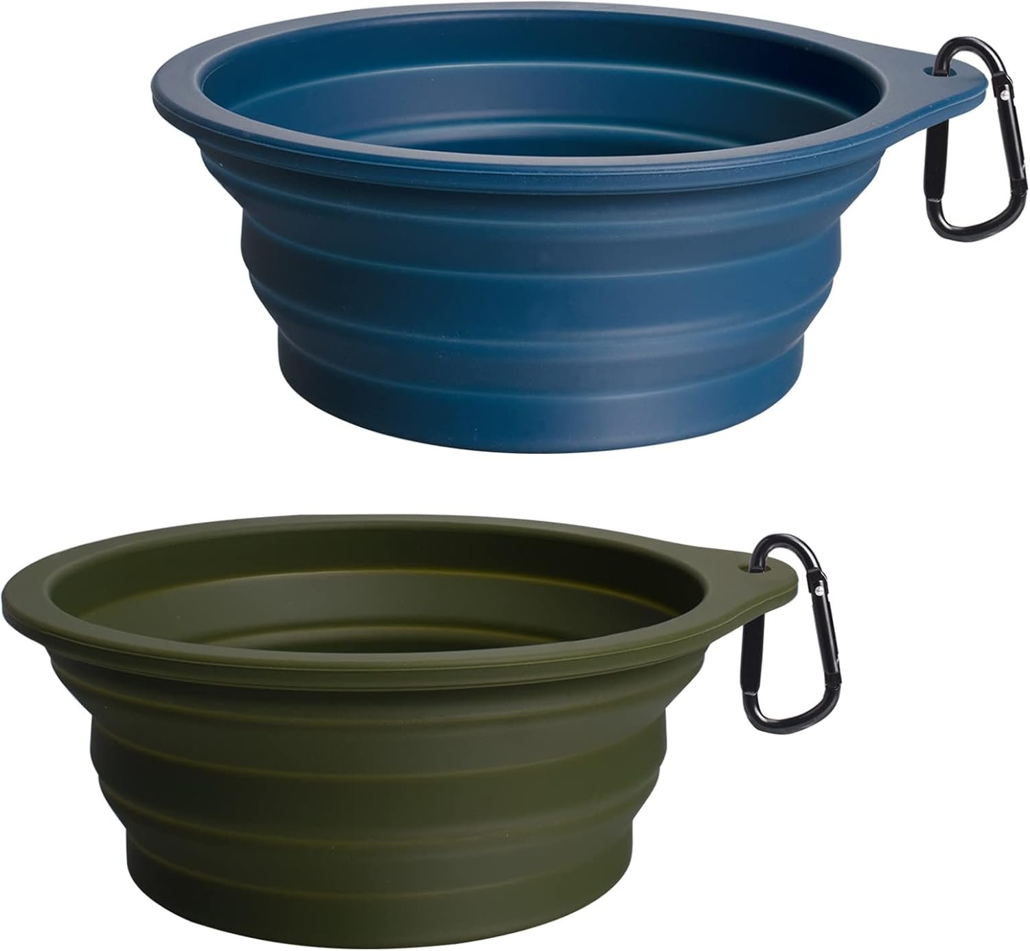 PetBonus 2-Pack Silicone Collapsible Dog Bowls, BPA Free Dishwasher Safe, Portable Foldable Expandable Travel Bowl, Food Water Feeding Cup Dish for Dogs Cats with 2 Carabiners (Army Green, Navy Blue) PetBonus 2-Pack Silicone Collapsible Dog Bowls, BPA Free Dishwasher Safe, Portable Foldable Expandable Travel Bowl, Food Water Feeding Cup Dish for Dogs Cats with 2 Carabiners (Army Green, Navy Blue)