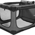 33 x 25 x 25 Inch Collapsible Soft Dog Crate for Dogs Up to 70 lbs, Portable Travel Pet Kennel with 4 Zip Doors, Foldable Indoor Outdoor Crate with Mat, Carry Bag, Grey