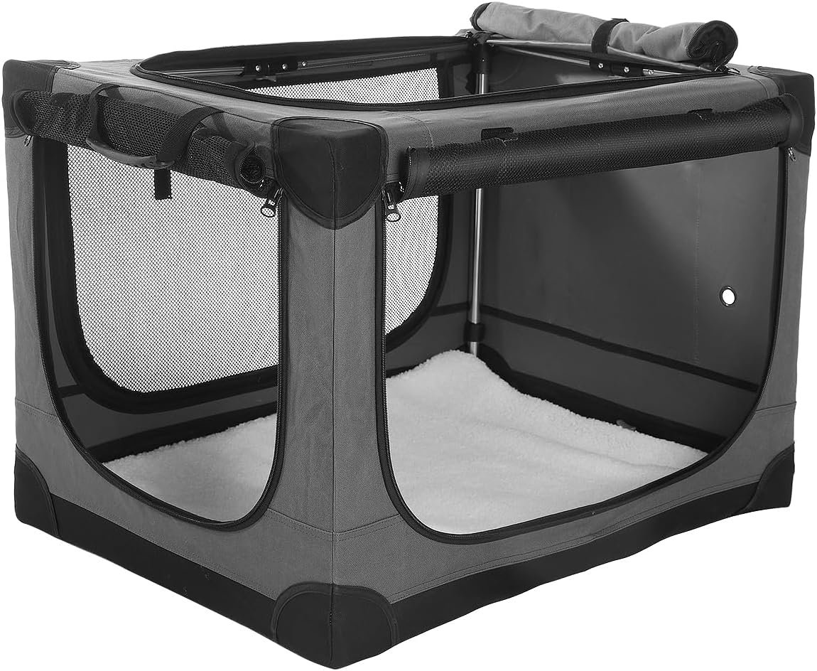 33 x 25 x 25 Inch Collapsible Soft Dog Crate for Dogs Up to 70 lbs, Portable Travel Pet Kennel with 4 Zip Doors, Foldable Indoor Outdoor Crate with Mat, Carry Bag, Grey 33 x 25 x 25 Inch Collapsible Soft Dog Crate for Dogs Up to 70 lbs, Portable Travel Pet Kennel with 4 Zip Doors, Foldable Indoor Outdoor Crate with Mat, Carry Bag, Grey