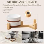 MALACASA Ceramic Dog Bowls Small Size Dog with Wood Stand, 1.5-Cup Ceramic Puppy Bowls for Cats & Small Dogs, Dual Food and Water Bowls with Weighted Non-Slip Base, Glaze Matte,14 Oz - Image 3