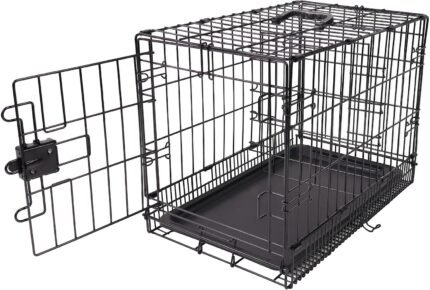 Amazon Basics Portable, Foldable Metal Wire Dog Crate with Removable Tray, Single Door, Divider Panel, Quick Setup, 30 x 19 x 21 in, Black
