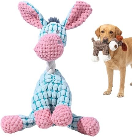 Indestructible Dog Toys for Aggressive Chewers, Squeaky Plush Chew Toy， (Blue)