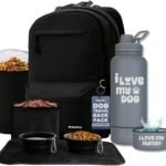 Rubyloo The Original Doggy Bag Backpack (Black) & 32oz Insulated Water Bottle with Attached 8oz Bowl (I Love My Dog) – Dog Travel Backpack & Hydration Set