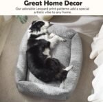 JOEJOY Dog Bed Medium Size Dog, Removable Washable Cover Orthopedic Soft Pet Bed, Anti-Slip Fluffy Plush Faux Rabbit Fur Puppy Bed, 30"x24"x8", Leopard Print, Grey - Image 4