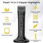 Kenchii Flash Cordless Dog Grooming Clipper, 4-in-1 Blade, Black - Image 3