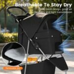 BestPet | 3-Wheel Pet Stroller | Dog and Cat Stroller | Breathable Mesh | Lightweight Travel Carrier | Waterproof & Foldable Design | Storage Basket | Black | for Daily Walks & Outdoor Use - Image 6
