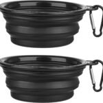 Dog Bowl Pet Collapsible Bowls, 2 Pack Collapsible Dog Water Bowls for Cats Dogs, Portable Pet Feeding Watering Dish for Walking Parking Traveling with 2 Carabiners (Small, Black+Black)