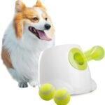 ALL FOR PAWS Automatic Dog Ball Launcher, Interactive Fetch Toy for Small to Medium Dogs, Pet Thrower Machine for Indoor & Outdoor Play, 3 Pcs 2-Inch Balls Included