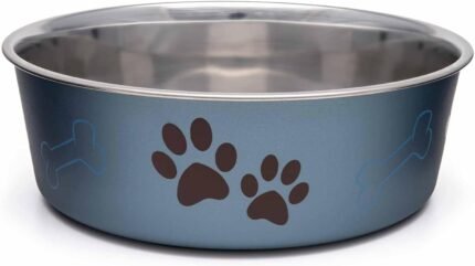 Loving Pets Bella Dog Bowls- Stainless Steel Dog & Cat Bowls – Spill Proof Dog Food Bowl, Cat Bowl, Puppy Essentials & Pet Supplies Great for Home & Travel (Large 35-65 lbs, Blueberry)