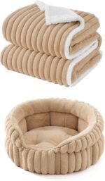 Bedsure ComfyFleece™ Small Cat Bed XS with ComfyFleece™ Waterproof Dog Blankets for Small Dogs Sandy Beige