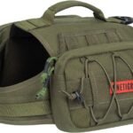 ONETIGRIS Dog Backpack for Medium & Large Dogs, Nylon Backpack for Dogs Tactical Pet Backpack with Side Pockets for Hiking Walking Training Running (Green, Medium)