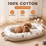 Dog Bed for Small Dogs & Cats, Foldable Travel Bed with Removable Bolsters - Image 3