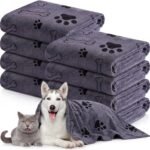Chumia 8 Pcs Dog Towel for Drying, 40 x 24 Inch, Dog Paw and Bone, Gray