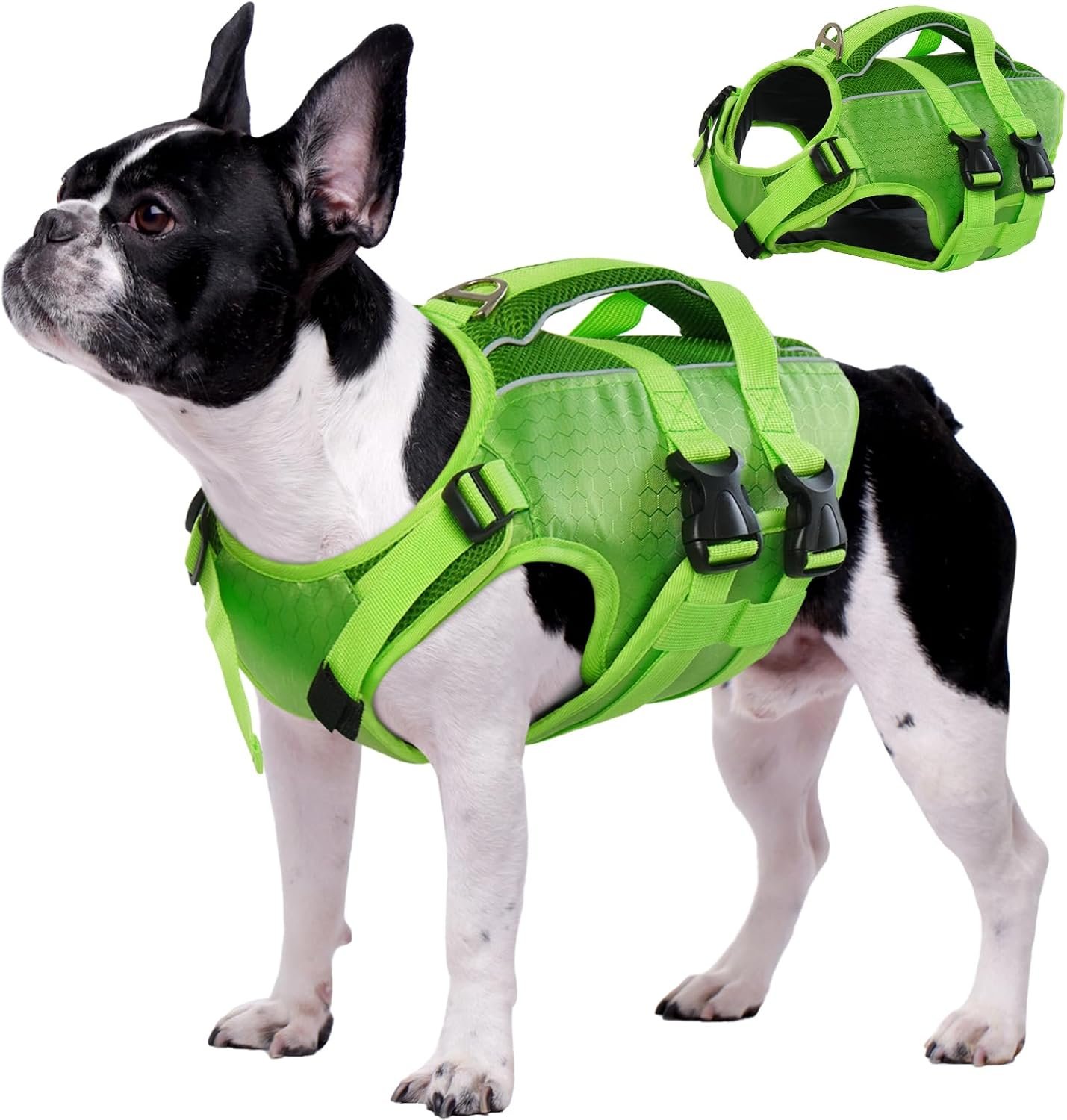 Kuoser Dog Life Jacket, High Flotation Reflective Dog Life Vest, Green, XS Kuoser Dog Life Jacket, High Flotation Reflective Dog Life Vest, Green, XS