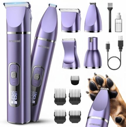 oneisall 4 in 1 Dog Grooming Kit with LCD Display Purple