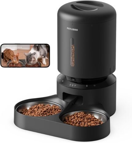 PETLIBRO Automatic Cat Feeder with Camera for Two Cats, 1080P HD Video with Night Vision, 5G WiFi Pet Feeder with 2-Way Audio for Cat & Dog, Low Food & Motion & Sound Alerts, Dual Tray, Black 5L