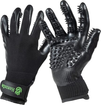 H HANDSON Pet Grooming Gloves - Patented #1 Ranked, Award Winning Shedding, Bathing, & Hair Remover Gloves - Gentle Brush for Cats, Dogs, and Horses (Black, Large)