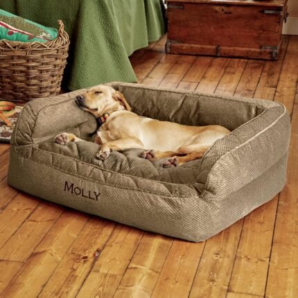 Orvis ComfortFill-Eco Deluxe Dog Bed - Deep Removable Cushion with Recycled ComfortFill-Eco Padding and Durable Quilted Cover, Brown Tweed - Large