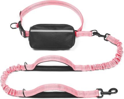 iYoShop Hands Free Dog Leash with Zipper Pouch, Large, 25-120 LB, Baby Pink