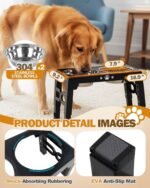 Jovrun Elevated Dog Bowls for Medium Large Size Dogs, Non-Slip Dog Feeder with 2 Stainless Steel Dishes, 5 Heights Adjustable Raised Bowls to 3.15″-8.66″-9.84″-11.02″-12.2″ - Image 4