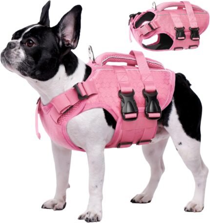 Kuoser Dog Life Jacket, High Flotation Reflective Dog Life Vest, Pink, XS